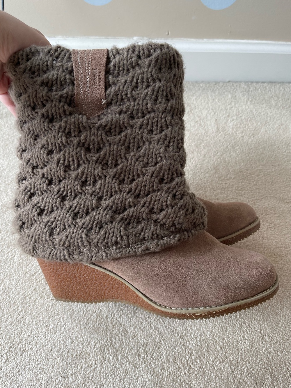 Dr. Scholl's Brown Knit Cuff Wedge Boots
